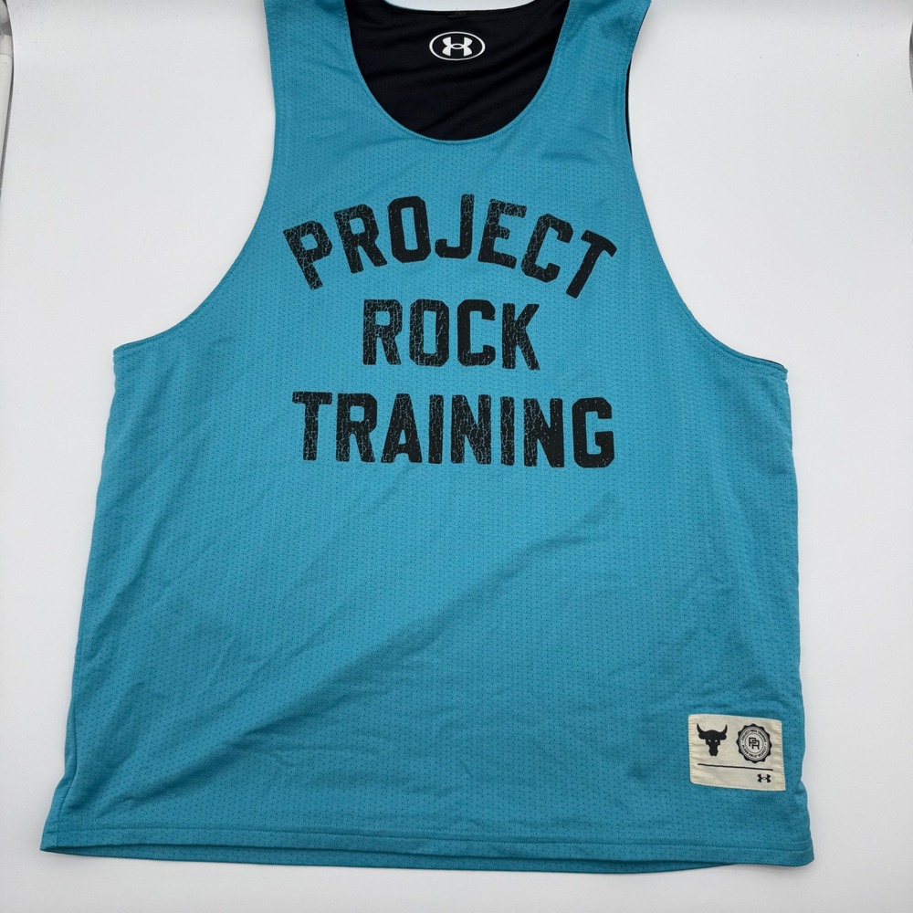 Under Armour Project Rock Men's XL Reversible Mesh Training Tank Teal Black
